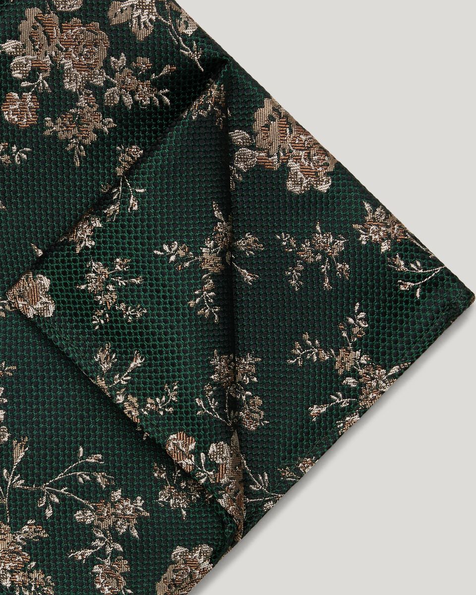 Floral Silk Pocket Square, Forest, hi-res